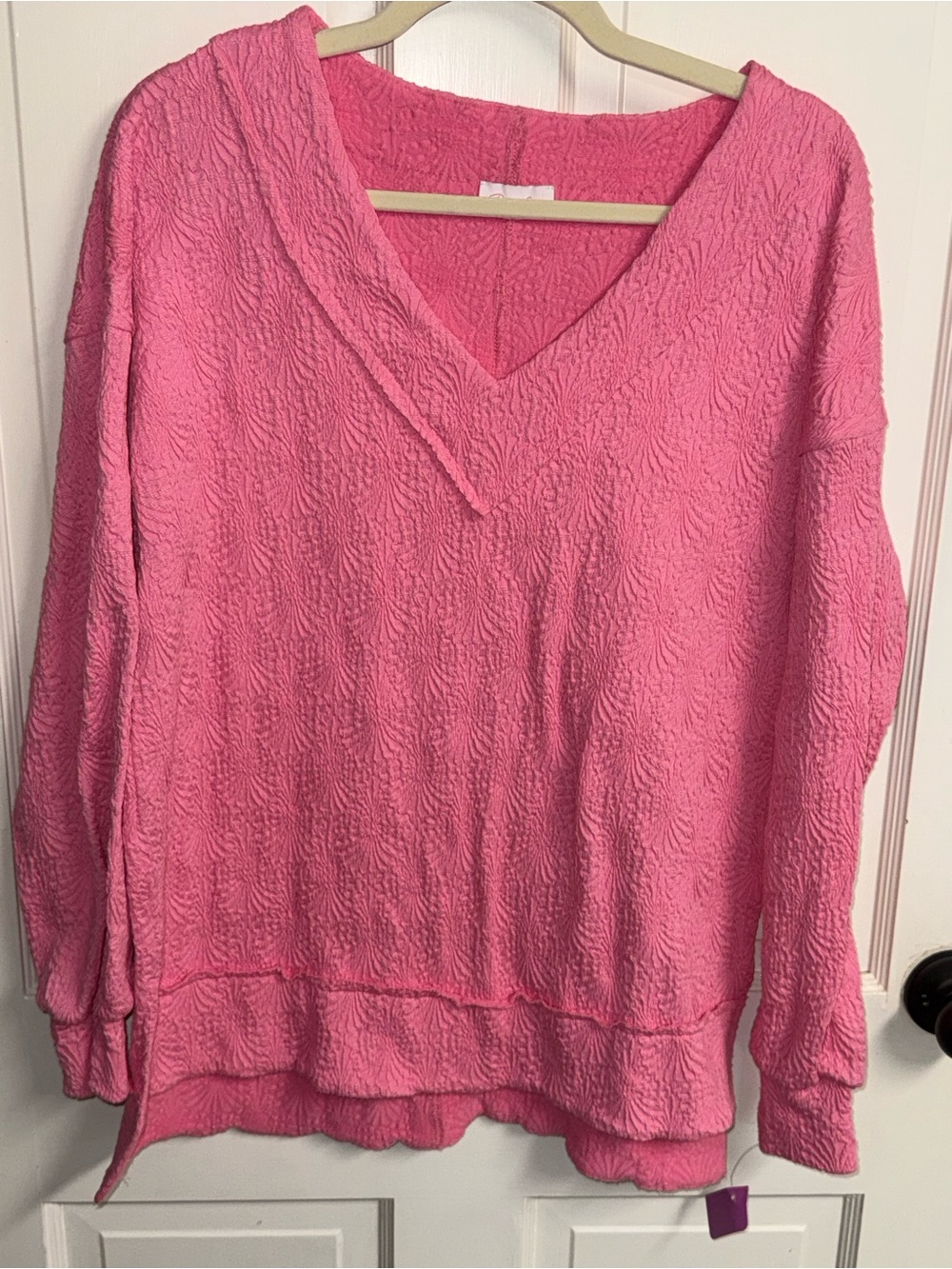 Hot Pink Lily Pink Textured V-Neck Pullover Sweater